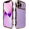 thumbnail image 1 of for iPhone 15 Pro Max Case 6.7",Curly Wavy Grip Design Plated Love Heart Luxury Phone Case,Full Camera Lens Protection Fun Cute Pattern Electroplate Slim Soft Case for iPhone 15 Pro Max,Lavender, 1 of 14