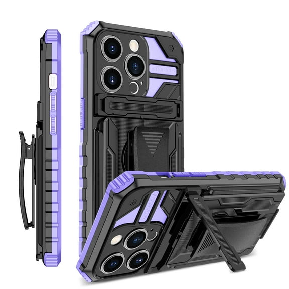 For iPhone 15 Pro Max Case with Belt Clip Holster, Heavy Duty Military Grade Drop Protective, 360° Rotating Kickstand Shockproof TPU Shell Durable Rugged Cover For iPhone 15 Pro Max, Purple