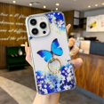 thumbnail image 1 of for iPhone 15 Pro Max Case Blue Butterfly Floral Flower Cute Women Kickstand Phone Holder Ultra Thin Shockproof Phone Case for iPhone 15 Pro Max Butterfly, 1 of 9