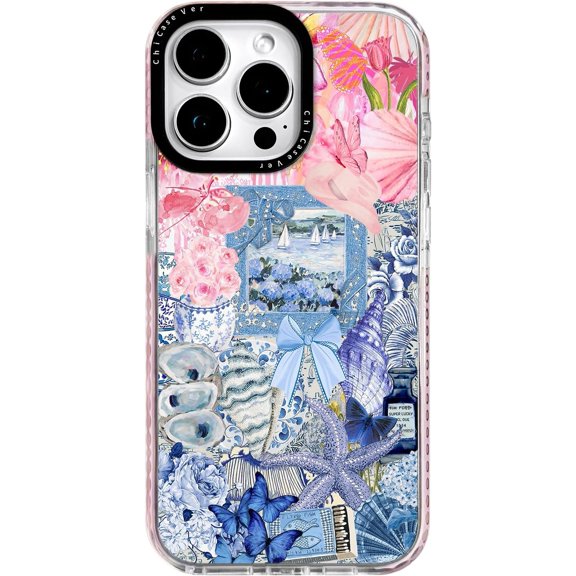 for iPhone 15 Pro Max Case, Blue Nautical Collage Pattern, Elegant Soft Slim TPU Compatible with MagSafe, Military-Grade Drop Protection & Camera Protection for Women Girls