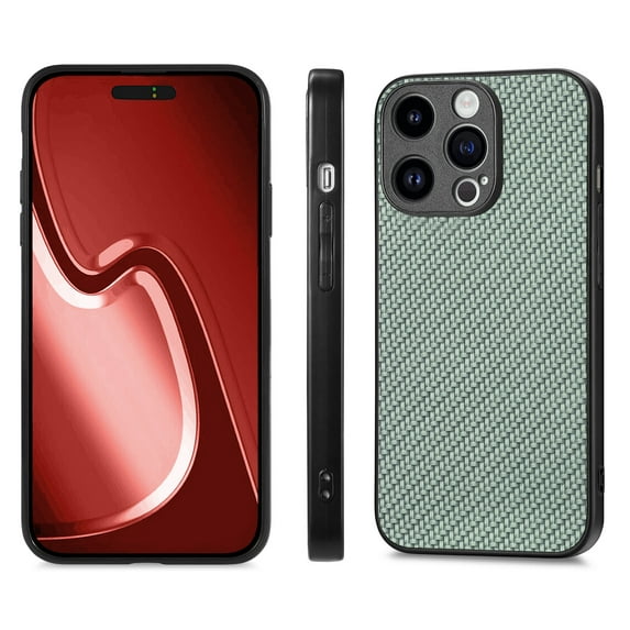 for iPhone 15 Pro Max Case, Carbon Fiber Leather Slim Protective Cover, Full Protection Strong Impact Resistance Smartphone Protection for iPhone 15 Pro Max, Green