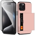 thumbnail image 1 of for iPhone 15 Pro Max Case with Card Holder & 2 Tempered Glass Screen Protector [Upgraded] Heavy Duty Dual Layer Shockproof Hidden Card Slot Wallet Case for iPhone 15 Pro Max 6.7'' Rose Gold, 1 of 7