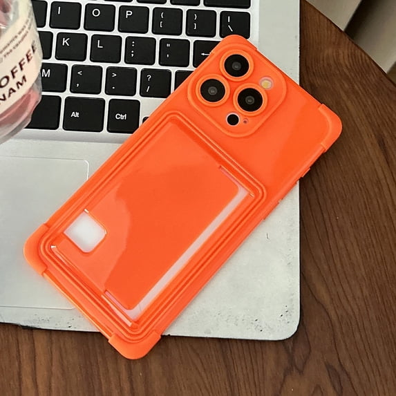 for iPhone 15 Pro Max Case with Card Holder, Flexible TPU Cover Credit Card ID Slot, All-inclusive Camera Shockproof Protective Slim Wallet Phone Cover for iPhone 15 Pro Max, Orange