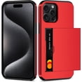 thumbnail image 1 of for iPhone 15 Pro Max Case with Card Holder Heavy Duty Dual Layer Shockproof iPhone 15 Pro Max Wallet Case Hidden Card Slot Slim Phone Case for iPhone 15 Pro Max for Women&Men(Metallic Red), 1 of 14