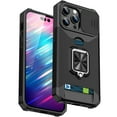 thumbnail image 1 of for iPhone 15 Pro Max Case with Card Holder Ring Kickstand Slide Camera Cover iPhone 15 Pro Max Case Heavy Duty Protection Shockproof Rugged for iPhone 15 Pro Max Phone Cover, Black, 1 of 7