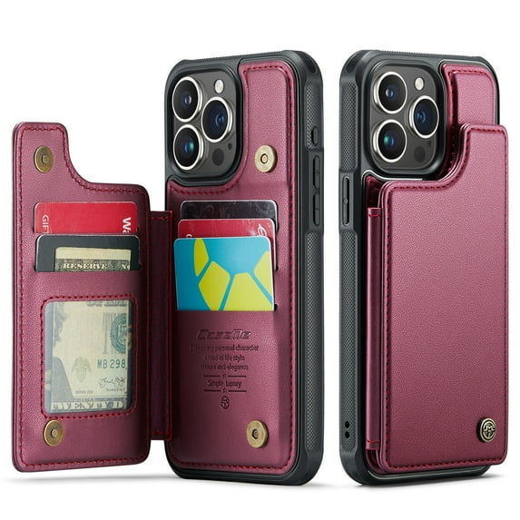 for iPhone 15 Pro Max Case with Card Holder, Wallet Case for Women Men with RFID Blocking, Durable Leather Kickstand Magnetic Clasp Shockproof Phone Case for iPhone 15 Pro Max
