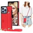 thumbnail image 1 of for iPhone 15 Pro Max Case with Card Holder for Women, Phone Case Crossbody with Wrist Strap & Removable Adjustable Shoulder Lanyard Cover for iPhone 15 Pro Max KB Red, 1 of 18