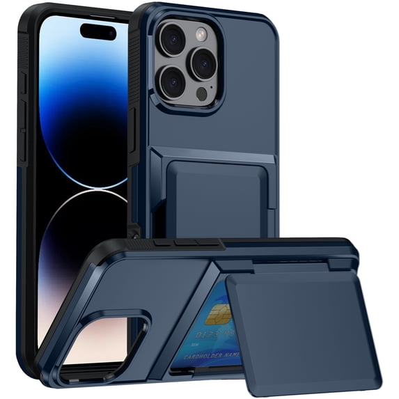 for iPhone 15 Pro Max Case with Card Holder,for iPhone 15 Pro Max Wallet Case Anti-Scratch Hybrid Dual Layer Hidden Pocket Case Shockproof Kickstand Cover Compatible with iPhone 15 Pro Max, Blue