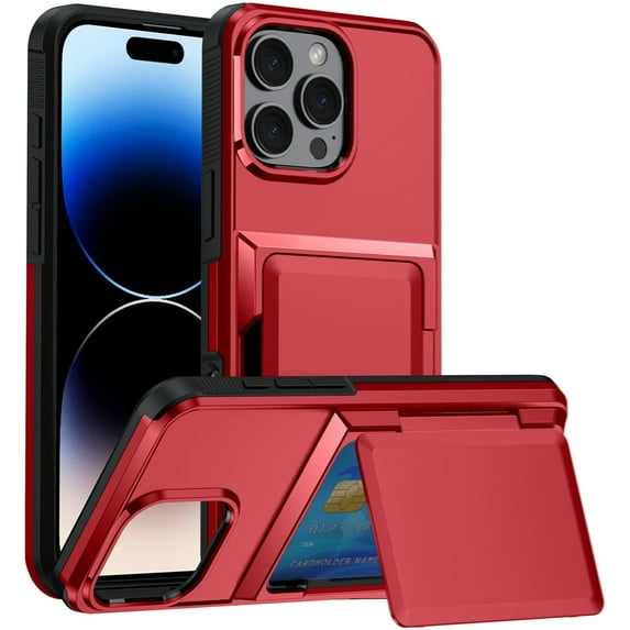 for iPhone 15 Pro Max Case with Card Holder,for iPhone 15 Pro Max Wallet Case Anti-Scratch Hybrid Dual Layer Hidden Pocket Case Shockproof Kickstand Cover Compatible with iPhone 15 Pro Max, Red