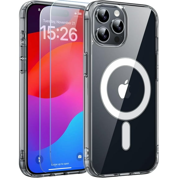 for iPhone 15 Pro Max Case Clear, 15 Pro Max Case with 2*Screen Protectors, Compatible with Magsafe, Not Yellowing, Shockproof Transparent Case for iPhone 15 Pro Max, 6.7 inch, Clear