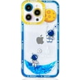 thumbnail image 1 of for iPhone 15 Pro Max Case Clear with Astronaut Design Cute Anime Cool Blue Durable Space Theme Soft TPU Shockproof Protective Aesthetic Women Girly Kids Girl's Phone Cover (Upside Down), 1 of 5
