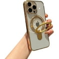thumbnail image 1 of for iPhone 15 Pro Max Case Clear Magnetic Stand with Camera Lens Protection Electroplated MagSafe Shockproof Soft Protective Slim Fit Phone Case for iPhone 15 ProMax 6.7 Inch - Gold, 1 of 15