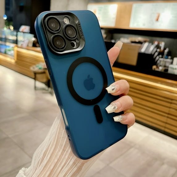 for iPhone 15 Pro Max Case, Compatible with MagSafe, Built-in Camera Ring Stand, with Individual Camera Cover, Translucent Matte Military-Grade Drop Protection Magnetic Phone Case, Darkblue