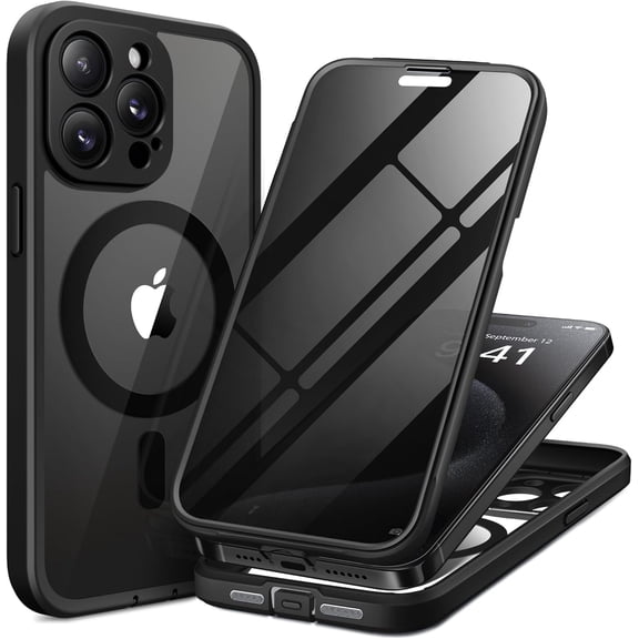 for iPhone 15 Pro Max Case, Compatible with MagSafe, Built-in Privacy Screen Protector and Camera Protection, Anti Spy Full Body Dustproof Shockproof Hard Phone Case 6.7", Black