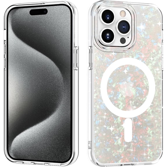 for iPhone 15 Pro Max Case,Compatible with MagSafe,Cute Glitter Pearl Design for Women and Girls, Hard PC Protective Luxury Shockproof Bumper Phone Case for iPhone 15 Pro Max 6.7-inch, Colorful