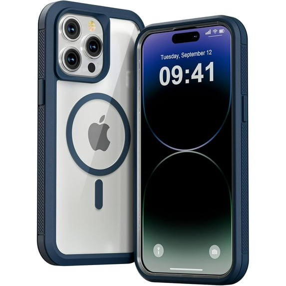 for iPhone 15 Pro Max Case,Compatible with MagSafe,Heavy Duty Shockproof Protection Phone Cases,Double Layer Transparent Magnetic Protective Cover for iPhone 15 Pro Max, 6.7 inch, Dark Blue