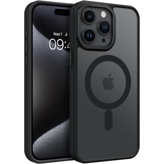 for iPhone 15 Pro Max Case, [Compatible with Magafe]  Shockproof Translucent Matte Slim Fit Protective Women Men Girls Boys Phone Case Cover for iPhone 15 Pro Max 6.7", Black