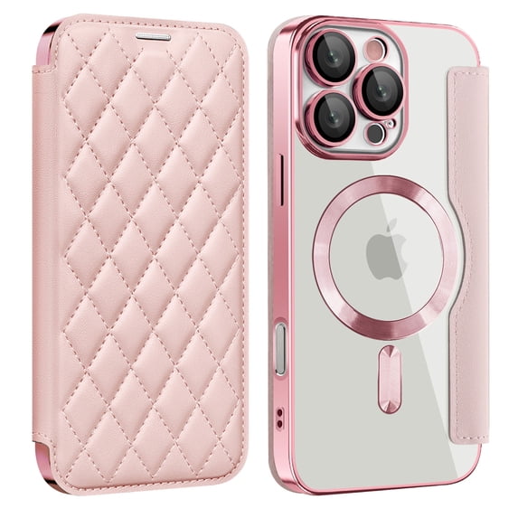 for iPhone 15 Pro Max Case Compatible with Magsafe, Slim Fit Flip Protective PU Leather Wallet Case with RFID Blocking Card Slot Build-in Len Protector for iPhone 15 Pro Max, Pink