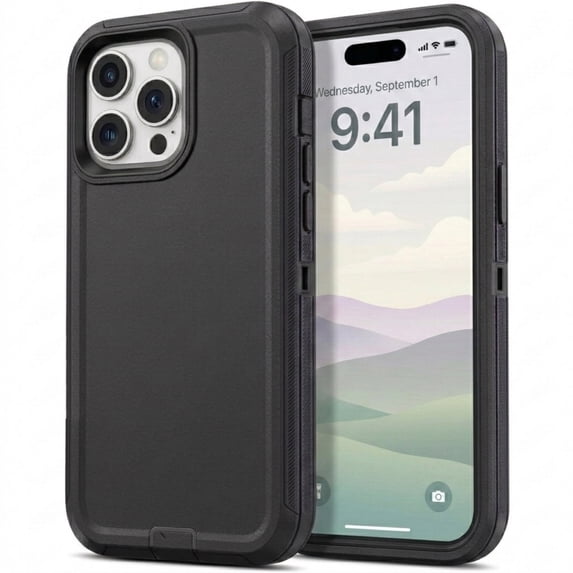 iPhone 15 Pro Max Case Cover 3 Layer Rugged / Heavy Duty / Shockproof 6.7" Black