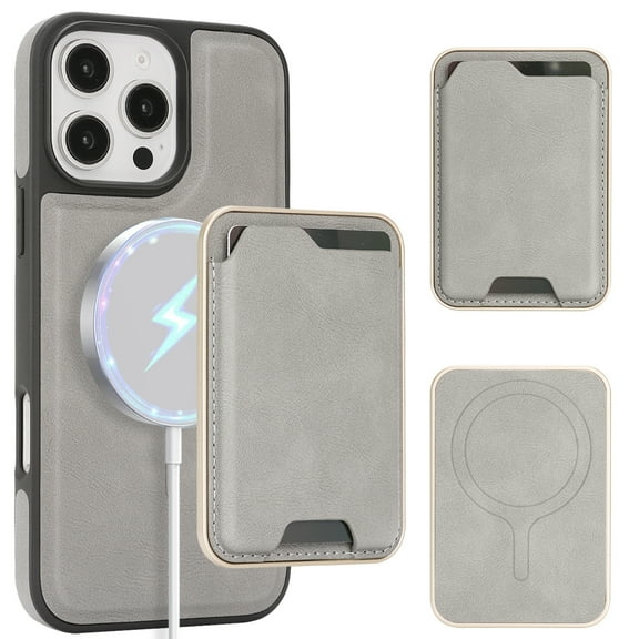 For iPhone 15 Pro Max Case with Credit Card Holder,for iPhone 15 Pro Max Premium Leather Phone Case Removable Wallet Compatible with MagSafe,Wallet Detachable 2-in-1 Women Men,Gray