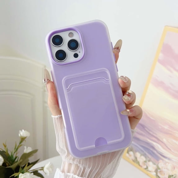 for iPhone 15 Pro Max Case with Credit Card Slot, Hybrid TPU+PC Shockproof Protective Back Cover, Luxury Lightweight Anti-Scratch Drop Protection Phone Case for iPhone 15 Pro Max, Clear+Purple