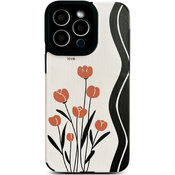for iPhone 15 Pro Max Case,Cute Art Pattern Painted Bumper Full Camera Lens Protection Case for Women Girls,Flowers Printed Style Durable Anti-Bump TPU Shockproof Case,Wave Tulip