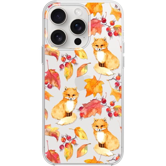 for iPhone 15 Pro Max Case, Cute Autumn Fox Style with Fall Leaves Pattern Fun Animal Design Transparent Soft TPU Protective Clear Case 6.7 inch (Autumn Fox)