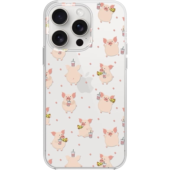 for iPhone 15 Pro Max Case, Cute Pig Style Eating Pizza Pattern Funny Cartoon Animal Design Transparent Soft TPU Protective Clear Case 6.7 inch (Food Pig)