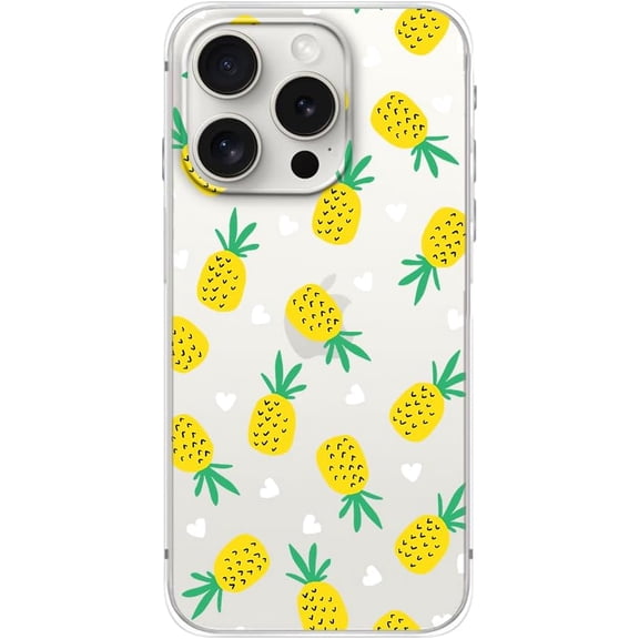 for iPhone 15 Pro Max Case, Cute Pineapple Style with Hearts Pattern Fun Fruits Design Transparent Soft TPU Protective Clear Case 6.7 inch (Pineapples w/Hearts)