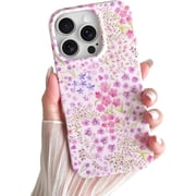 for iPhone 15 Pro Max Case Cute Pink Flower Floral Pattern Aesthetic Phone Case for Women Girls Soft Slim TPU Shockproof Phone Cover - Pink Wildflower