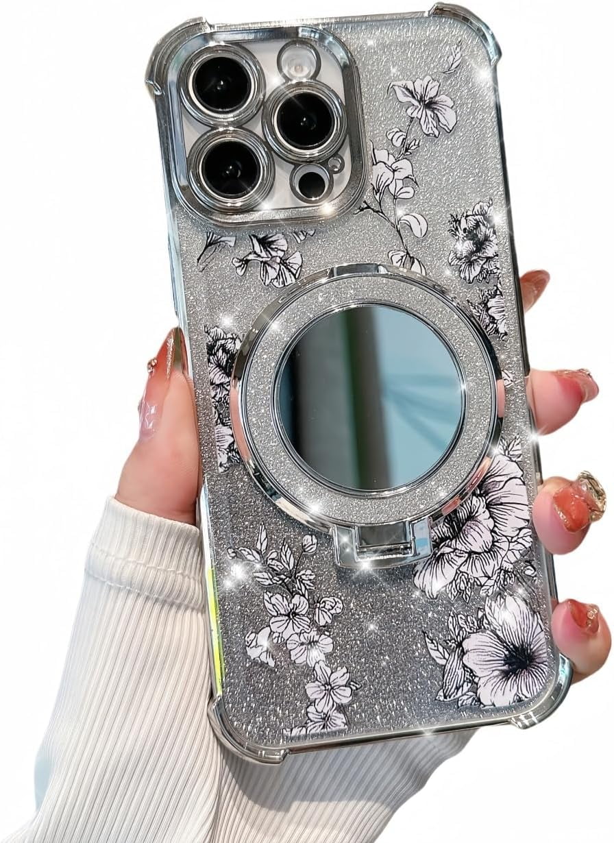 for iPhone 15 Pro Max Case with Diamond Mirror Kickstand, [Compatible ...