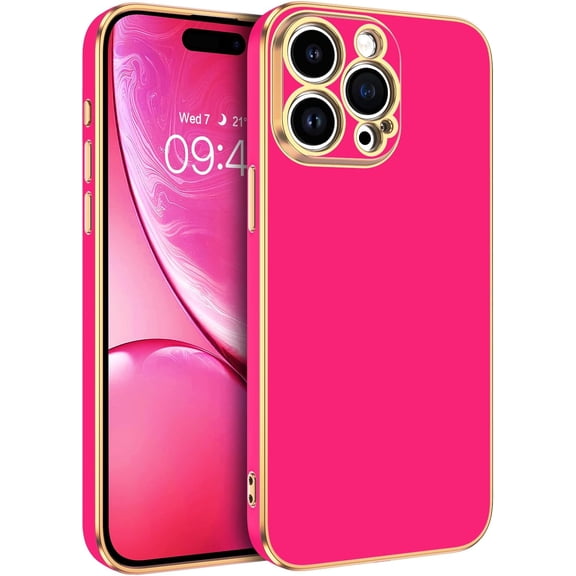 for iPhone 15 Pro Max Case, Electroplated iPhone 15 Pro Max Phone Case Soft TPU Protective Shockproof Flexible Plating iPhone 15 Pro Max Phone Case for Girls Women, Hot Pink