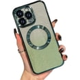 thumbnail image 1 of for iPhone 15 Pro Max Case Glitter Magnetic Compatible with MagSafe Full Camera Lens Protection Luxury Plating Cute Bling Clear Shockproof Slim Phone Case for Women Girls, Green, 1 of 14