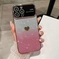 thumbnail image 1 of for iPhone 15 Pro Max Case Glitter, Window Glass Lens Camera Protector, Bling Cute Love Heart Clear Phone Case, Camera Protection Sparkly Plated Soft Back Cover for Women Girls - Pink, 1 of 11