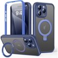 thumbnail image 1 of for iPhone 15 Pro Max Case with Invisible Magnetic Stand, Compatible with Mag-Safe Translucent Matte with Built-in Screen Protector, Shockproof Protective Case for Women Men, Dark Blue, 1 of 12