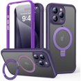 thumbnail image 1 of for iPhone 15 Pro Max Case with Invisible Magnetic Stand, Compatible with Mag-Safe Translucent Matte with Built-in Screen Protector, Shockproof Protective Phone Case for Women Men, Purple, 1 of 12