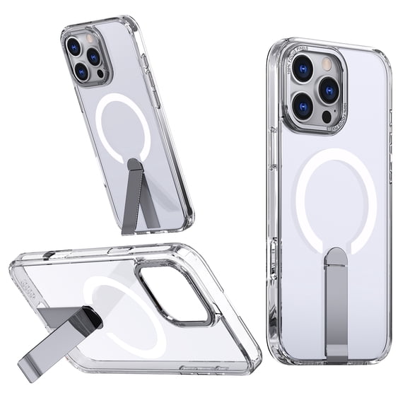 for iPhone 15 Pro Max Case with Kickstand, Support Wireless Charging, Compatible with Magsafe, Military-Grade Protection Shockproof Slim Fit Bracket Back Case for iPhone 15 Pro Max, Clear