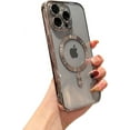thumbnail image 1 of for iPhone 15 Pro Max Case Magnetic Clear with Camera Lens Protector MagSafe Electroplated Silicone Dust-Proof Net Shockproof Protective Phone Case Cover 6.7 Inch - Nature Titanium, 1 of 6