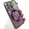 thumbnail image 1 of for iPhone 15 Pro Max Case with Magnetic Kickstand, Cute Sparkly Bling Glitter Rhinestones Phone Case, Glass Camera Lens Protector, Flowing Liquid Ring Stand for iPhone 15 Pro Max (Purple), 1 of 9