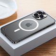 thumbnail image 1 of for iPhone 15 Pro Max Case Magnetic Phone Case Compatible with Mag-Safe, Aluminum Alloy Bumper Frame Hard PC Translucent Back Slim Shockproof Protective Case Cover for Men Women, Black, 1 of 6