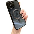 thumbnail image 1 of for iPhone 15 Pro Max Case Magnetic Titanium Glossy Clear with Camera Lens Protector MagSafe Electroplated Silicone Dust-Proof Net Shockproof Protective Phone Case Cover 6.7 Inch - Black, 1 of 12