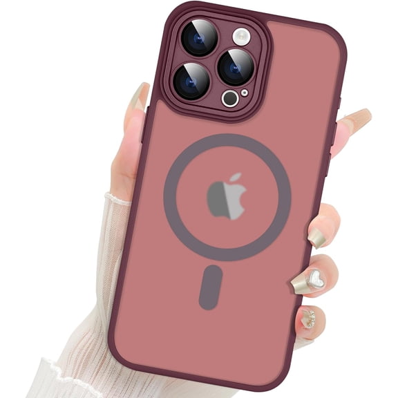 for iPhone 15 Pro Max Case Matte Design Compatible with MagSafe Wireless Charging,Cute Anti-Scratch Translucent Phone Cover for Women Girls 6.7"-Wine Red