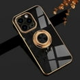 thumbnail image 1 of for iPhone 15 Pro Max Case, iPhone 15 Pro Max Phone Case with 360° Ring Stand Kickstand Slim Thin Fit Flexible TPU Golden Bumper Shockproof Non-Slip Women Men Protective Cover, 6.7"- Black, 1 of 7