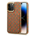 thumbnail image 1 of for iPhone 15 Pro Max Case, Plating Camera Frame Vintage Flower Premium PU Leather Back Case with Card Slot Kickstand Military Grade Drop Protection Shockproof for iPhone 15 Pro Max, Orange, 1 of 7