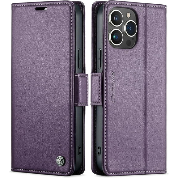 for iPhone 15 Pro Max Case, [RFID Blocking] PU Leather Wallet Flip Folio Case with Card Holder Kickstand Shockproof Phone Cover for iPhone 15 Pro Max (6.7 inch), Purple