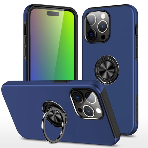 for iPhone 15 Pro Max Case with Ring Stand, 360° Rotatable Ring Holder Magnetic Kickstand, 2-Layer Heavy Duty Shockproof Rugged Hybrid Hard PC Soft Rubber Case for iPhone 15 Pro Max, Blue