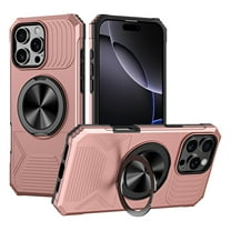 for iPhone 15 Pro Max Case with Ring Stand Holder, Rugged Secure Grip, Military-Grade Drop Protection Phone Case with Kickstand, Heavy Duty Protective Cover Support Magnetic Car Mount, Rosegold
