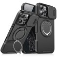thumbnail image 1 of for iPhone 15 Pro Max Case with Rotate Ring Holder Stand & Sliding Camera Lens Cover, Shockproof Rugged Drop Protection Heavy Duty Phone Case Compatible for iPhone 15 Pro Max, Black, 1 of 9