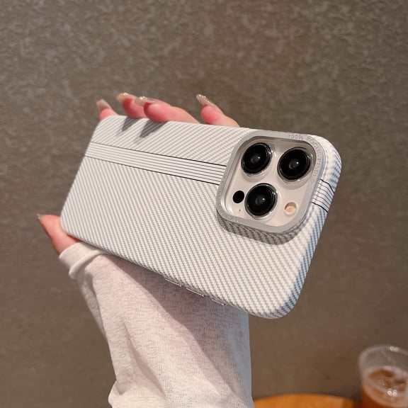 for iPhone 15 Pro Max Case, Rugged PC Carbon Fiber Design for Women Men Shockproof Ultra-slim Fit Lightweight Stylish Shockproof Anti-fall Shell for iPhone 15 Pro Max - White