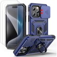 thumbnail image 1 of for iPhone 15 Pro Max Case with Screen Protector[3 Pack] + Slide Camera Cover + 360° Rotated Ring Magnetic Kickstand, Heavy Duty Shockproof Protective Cover for iPhone 15 Pro Max 6.7 inch, 1 of 14